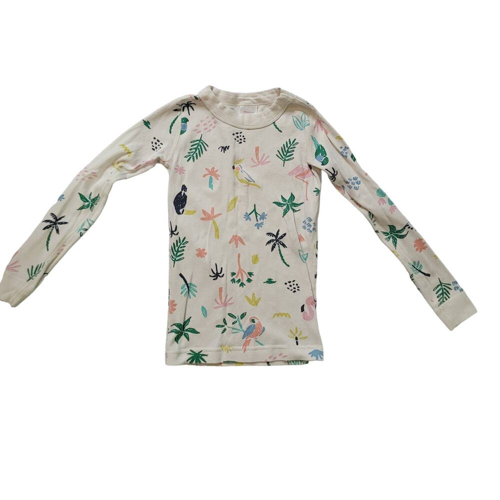 Hanna Andersson Size‎ 6/7 Bird Print Long Sleeve Pajama Top Palm Tree Cute